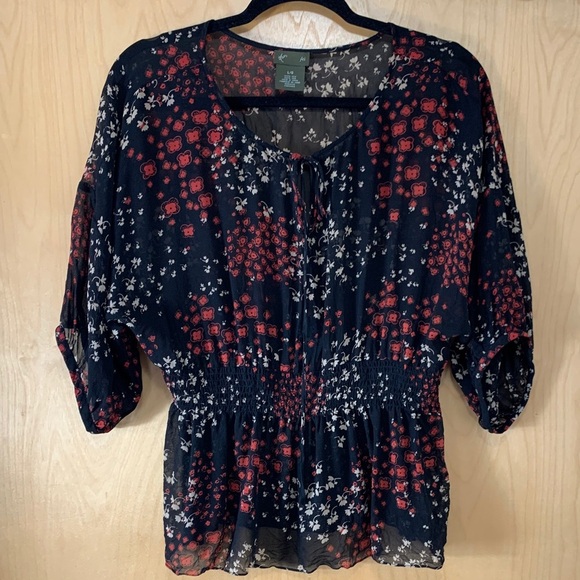 Anthropologie Fei Floral Silk Sheer 3/4 Sleeve Top - Picture 6 of 14